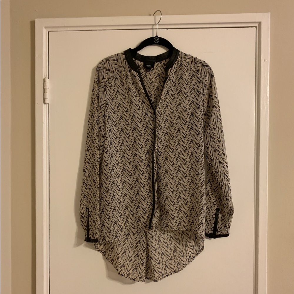 Blouse with Faux leather trim
